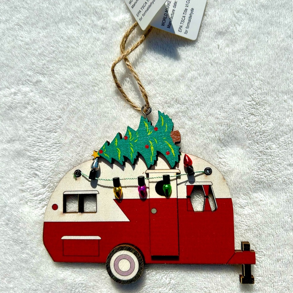 World Market Christmas Ornament Camper MCM Red Boho trailer Decor NWT